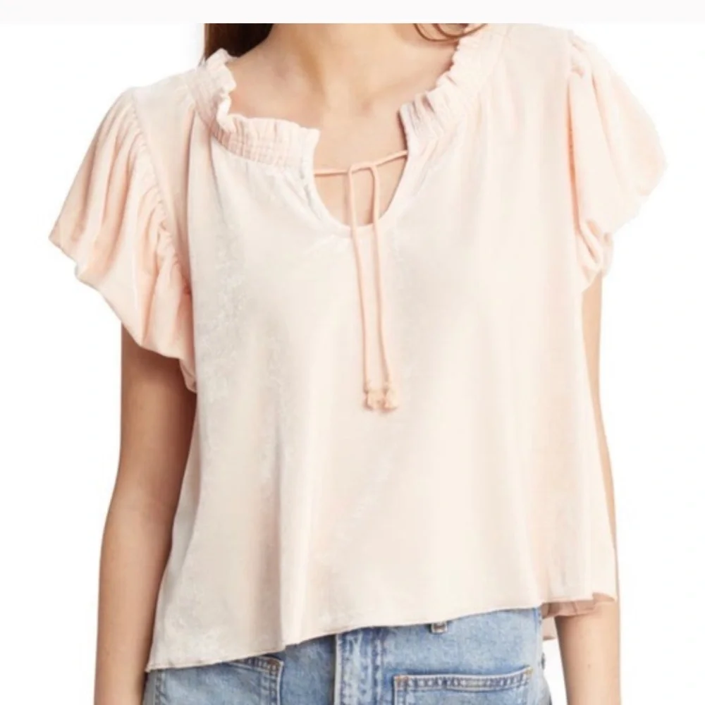 NEW‎ FREE PEOPLE  Terese Velvet Top in Pink Tint